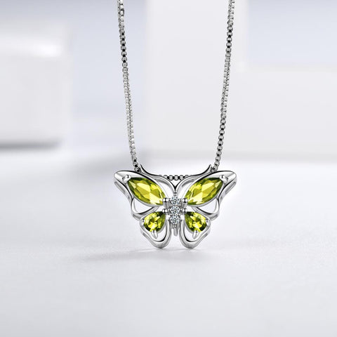 Peridot Lab Emerald Butterfly Necklace - 14K White Gold |JewelsForMe